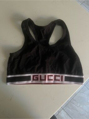 Gucci Black Logo-Trim Racerback sports bra